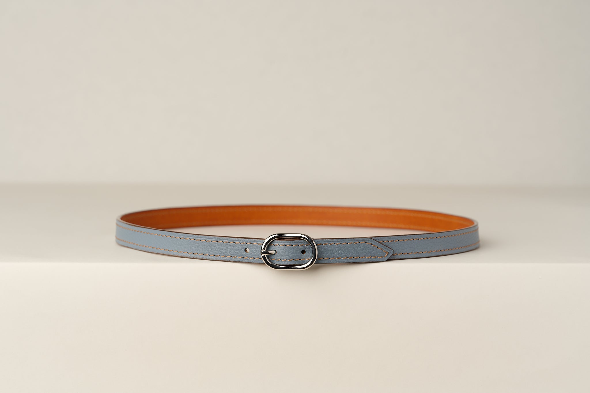 Anya Roux Leather calfskin belt in steel blue.